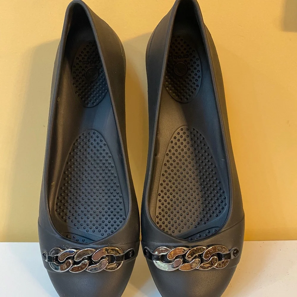 BLACK CROCS BALLET FLATS SIZE 8 - EXCELLENT CONDITION - Picture 2 of 7
